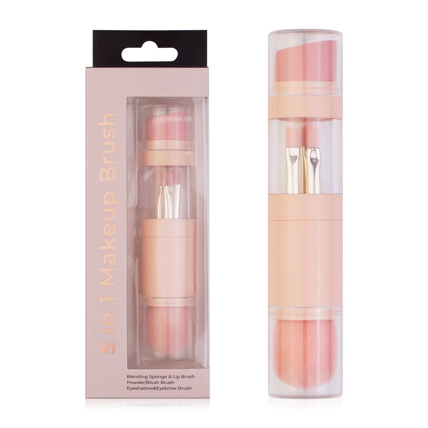 Transform Your Makeup Routine with the 5 in 1 Portable Retractable Makeup Brush Set - Perfect for Flawless Foundation, Eyebrows, Lips, Eyeshadow, and Powder!