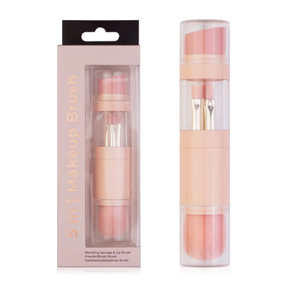 Transform Your Makeup Routine with the 5 in 1 Portable Retractable Makeup Brush Set - Perfect for Flawless Foundation, Eyebrows, Lips, Eyeshadow, and Powder!