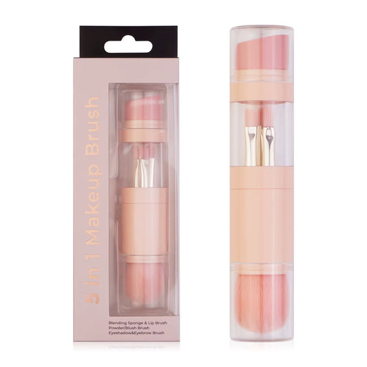 Transform Your Makeup Routine with the 5 in 1 Portable Retractable Makeup Brush Set - Perfect for Flawless Foundation, Eyebrows, Lips, Eyeshadow, and Powder!