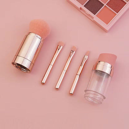 Transform Your Makeup Routine with the 5 in 1 Portable Retractable Makeup Brush Set - Perfect for Flawless Foundation, Eyebrows, Lips, Eyeshadow, and Powder!