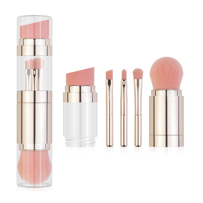 Transform Your Makeup Routine with the 5 in 1 Portable Retractable Makeup Brush Set - Perfect for Flawless Foundation, Eyebrows, Lips, Eyeshadow, and Powder!
