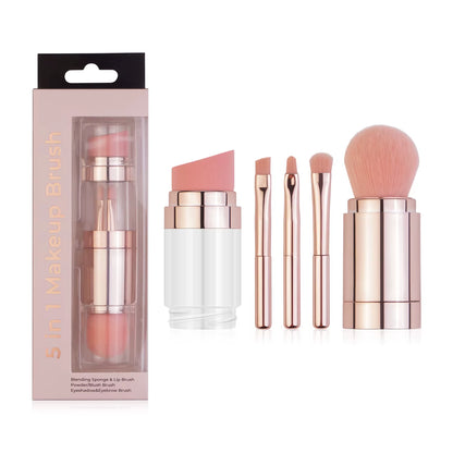 Transform Your Makeup Routine with the 5 in 1 Portable Retractable Makeup Brush Set - Perfect for Flawless Foundation, Eyebrows, Lips, Eyeshadow, and Powder!